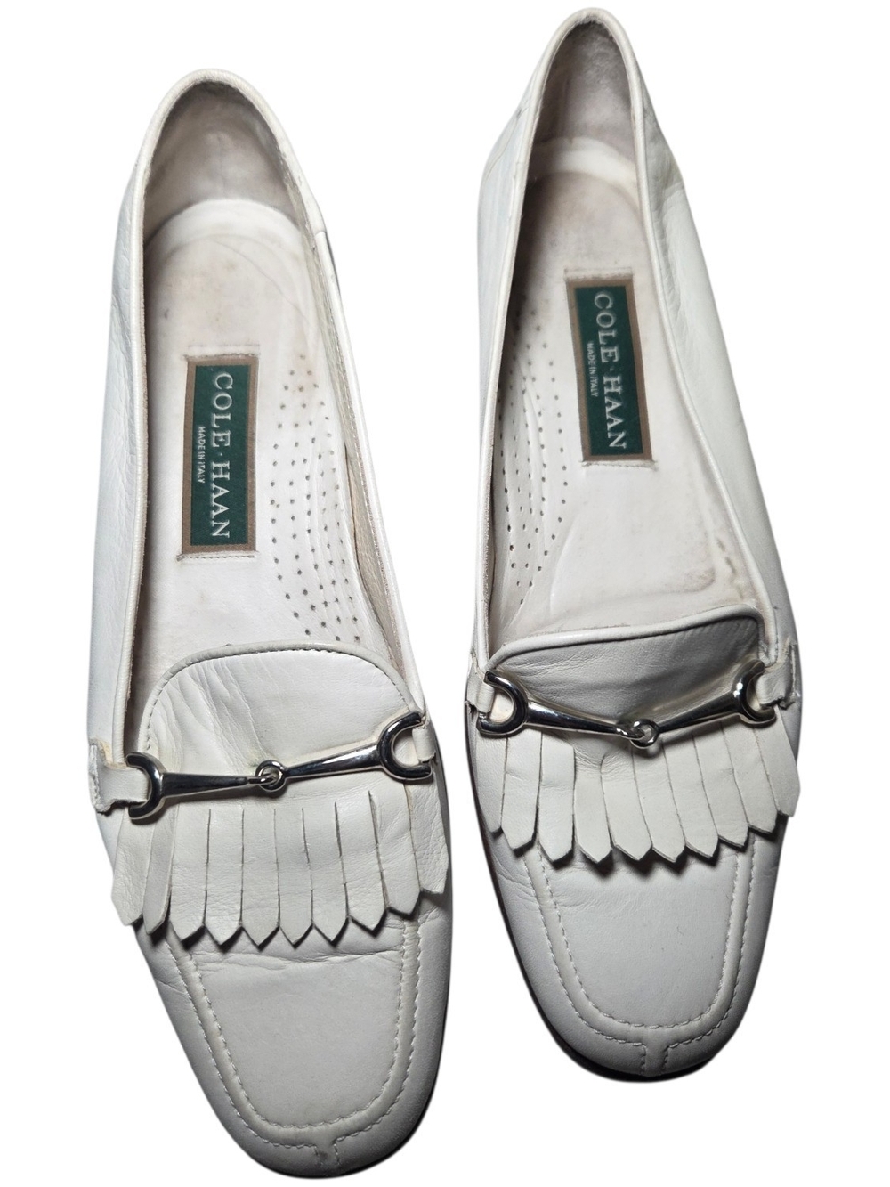 vintage Cole Haan white leather kiltie bit loafers With Box Size 8